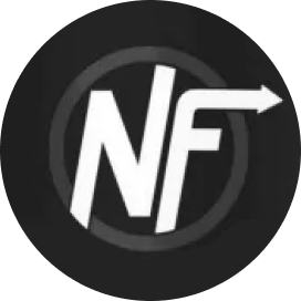 NF logo - white initials on black circular background, simple minimalist design for web