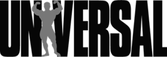 Universal Fitness Logo - Black Silhouette of Man with Arms Raised on White Background